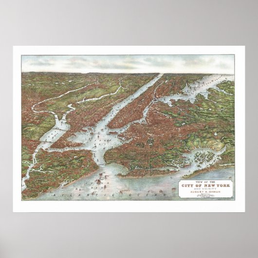 New York, NY Panoramic Map - 1907 Poster (Voorkant)