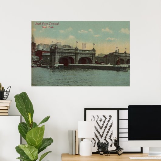 New York, NY - South Ferry Terminal Building Poster (Thuiskantoor)