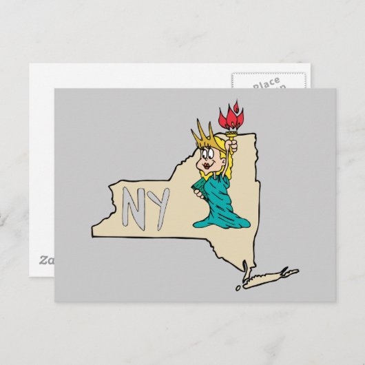 New York NY State Cartoon Map Status of Liberty Briefkaart (Voorkant / Achterkant)