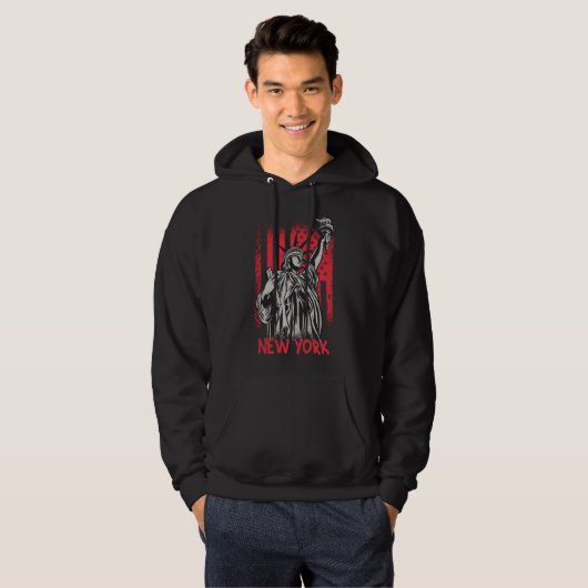 New York NY Statue of Liberty USA America Flag Hoodie (Voorkant volledig)