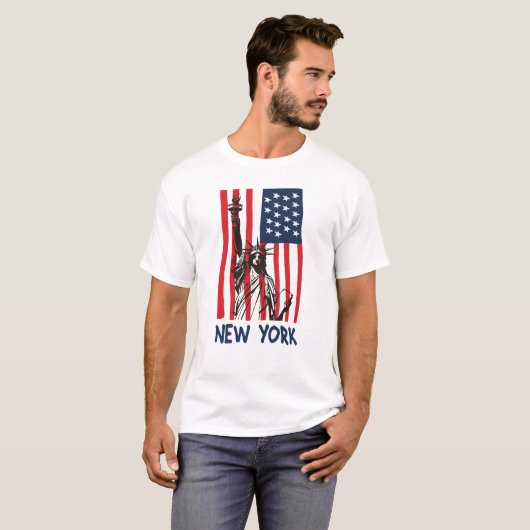 New York NY Statue of Liberty USA America Flag T-shirt (Voorkant volledig)