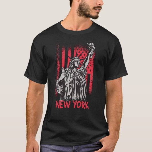 New York NY Statue of Liberty USA America Flag T-shirt (Voorkant)