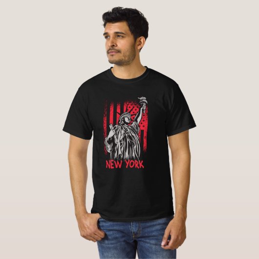 New York NY Statue of Liberty USA America Flag T-shirt (Voorkant volledig)