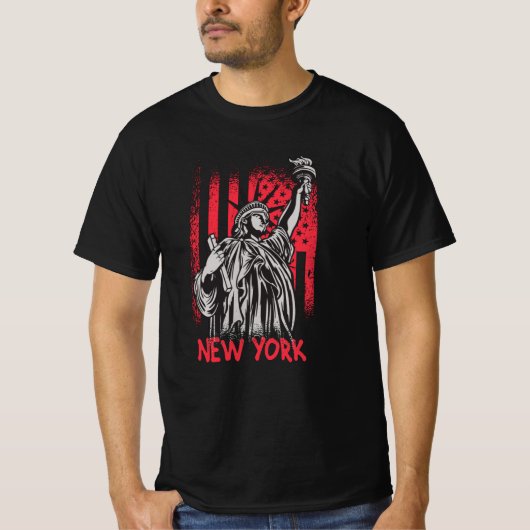 New York NY Statue of Liberty USA America Flag T-shirt (Voorkant)