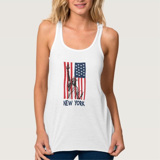 New York NY Statue of Liberty USA America Flag Tanktop (Voorkant)
