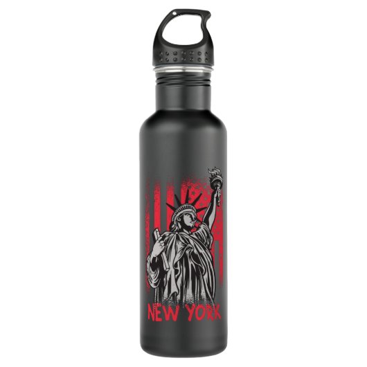New York NY Statue of Liberty USA America Flag Waterfles (Voorkant)
