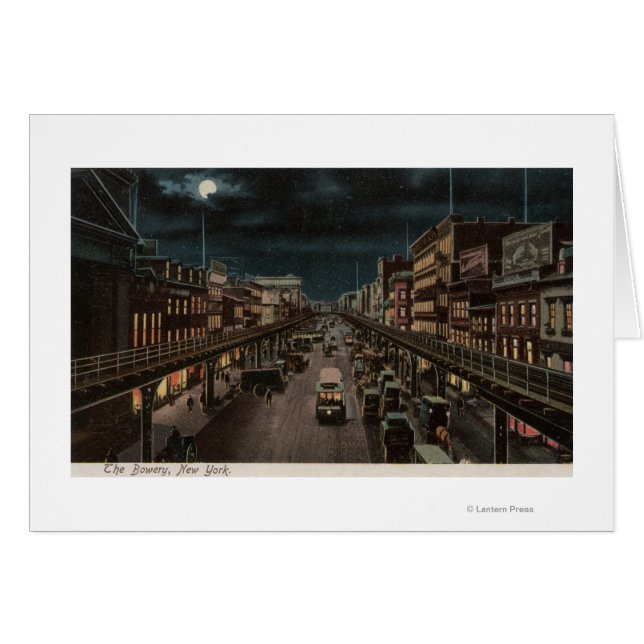 New York, NY - The Bowery - Night Scene (Voorkant Horizontaal)