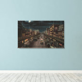 New York, NY - The Bowery - Night Scene Canvas Afdruk (Insitu (Houten vloer))