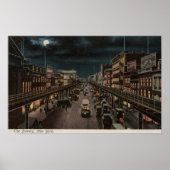 New York, NY - The Bowery - Night Scene Poster (Voorkant)