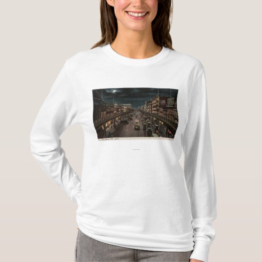 New York, NY - The Bowery - Night Scene T-shirt (Voorkant)