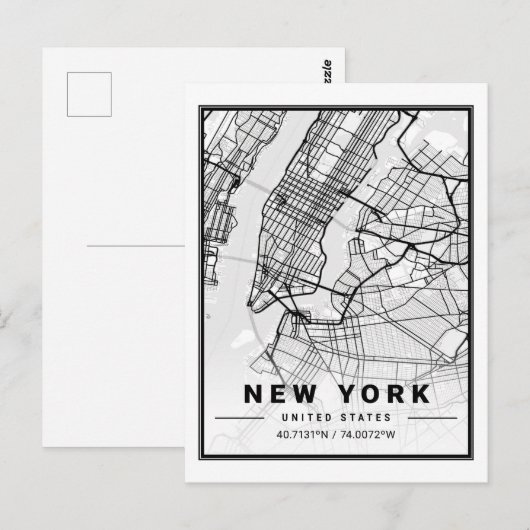 New York NY USA Travel City Map Briefkaart (Voorkant / Achterkant)