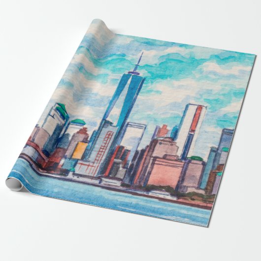 New York, NY, VS. Uitzichten op grote wolkenkrabbe Cadeaupapier (Uitgerold)