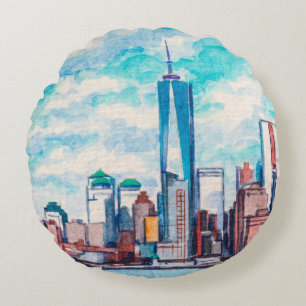 New York, NY, VS. Uitzichten op grote wolkenkrabbe Rond Kussen