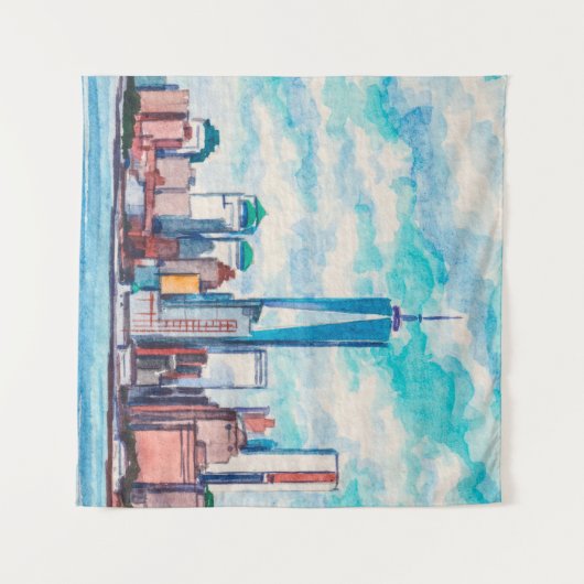 New York, NY, VS. Uitzichten op grote wolkenkrabbe Wandkleed (Voorkant (horizontaal))