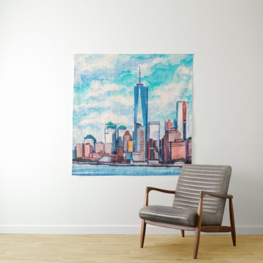 New York, NY, VS. Uitzichten op grote wolkenkrabbe Wandkleed (In situ)