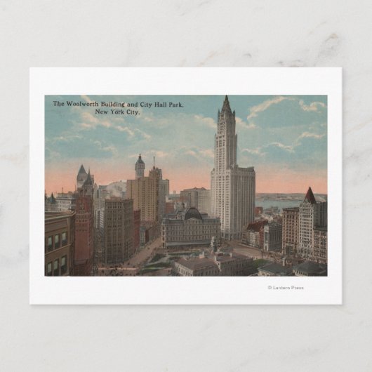 New York, NY - Woolworth Building en City Hall Briefkaart (Voorkant)