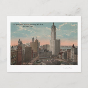 New York, NY - Woolworth Building en City Hall Briefkaart