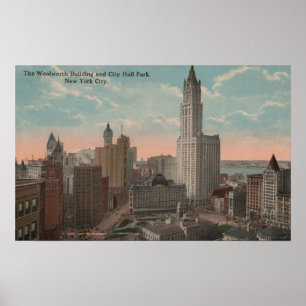 New York, NY - Woolworth Building en City Hall Poster