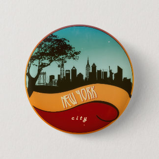 New York NYC City Skyline Retro  Button