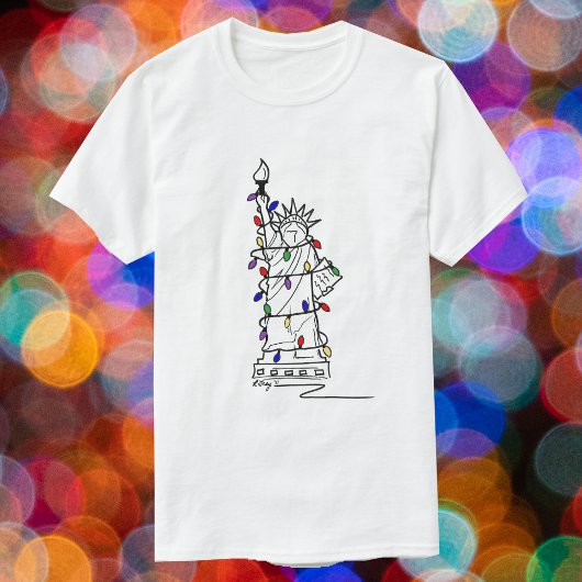 New York NYC kerstdame Liberty Holiday Lights T-shirt