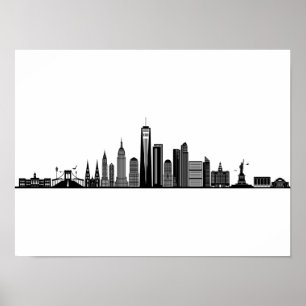 NEW YORK NYC Manhatten USA City Skyline Silhouette Poster