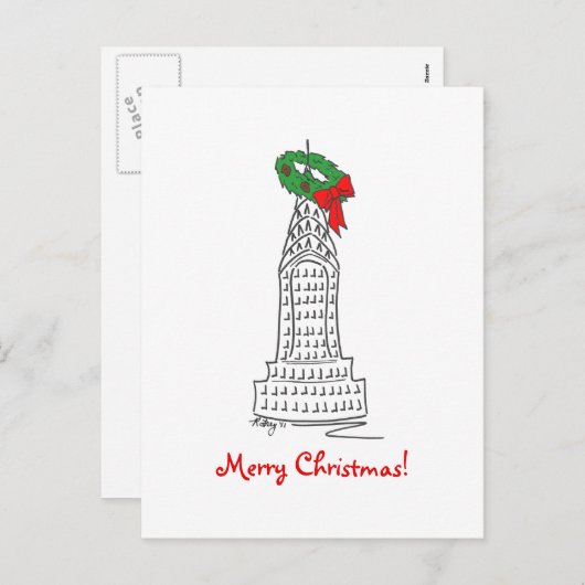 New York NYC Merry KerstSkyscraper Wreath Feestdagenkaart (Voorkant / Achterkant)