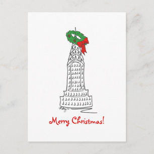 New York NYC Merry KerstSkyscraper Wreath Feestdagenkaart