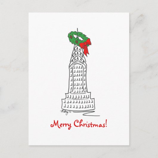 New York NYC Merry KerstSkyscraper Wreath Feestdagenkaart (Voorkant)
