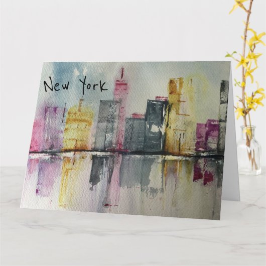 New York NYC Skyline Cityscape original artwork Kaart (Gele Bloem)