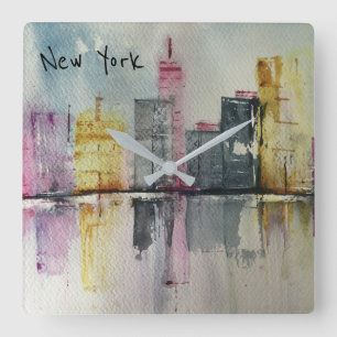 New York NYC Skyline Cityscape original artwork Vierkante Klok