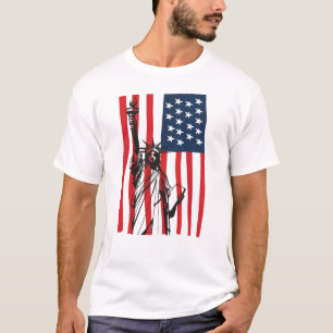 New York NYC Status of Liberty USA America Flag T-shirt