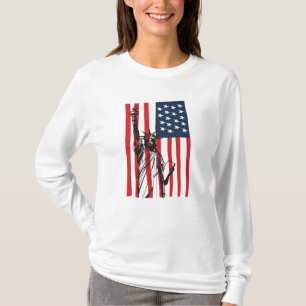 New York NYC Status of Liberty USA America Flag T-shirt