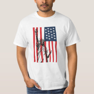 New York NYC Status of Liberty USA America Flag T-shirt