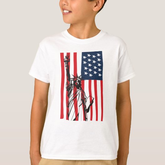 New York NYC Status of Liberty USA America Flag T-shirt (Voorkant)