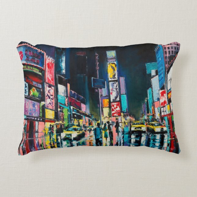 'New York' olieschilderij, een nachtelijk uitzicht Accent Kussen (Voorkant)