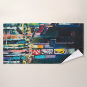 'New York' olieschilderij, een nachtelijk uitzicht Badhanddoek (Badhanddoek)