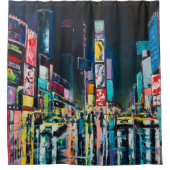 'New York' olieschilderij, een nachtelijk uitzicht Douchegordijn (Voorkant)