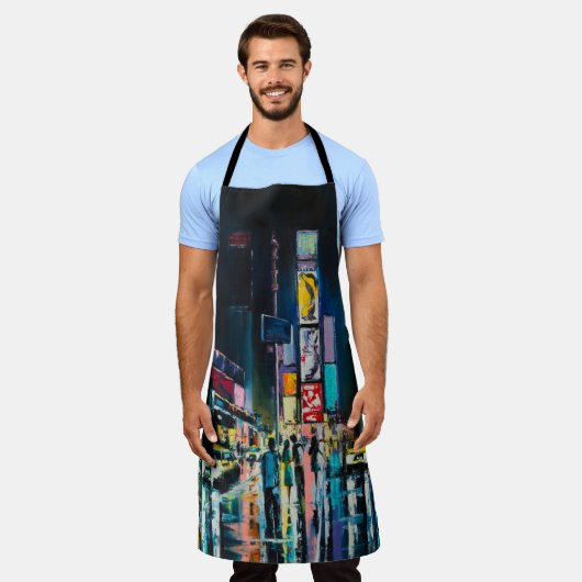 'New York' olieschilderij, een nachtelijk uitzicht Schort (Gedragen)