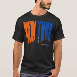 New York Oranje Amp Blauwe Skyline Vintage T-shirt