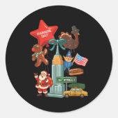 New York Parade Day Thanksgiving Santa Taxi  Ronde Sticker (Voorkant)