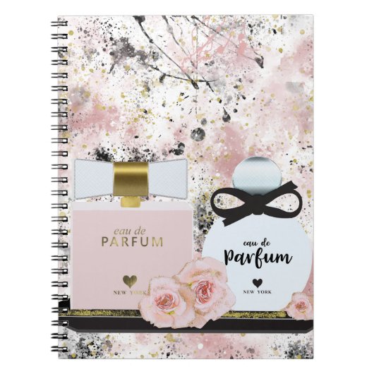 New York Parfum Flessen Goud & Blush Roze Rozen Notitieboek (Voorkant)