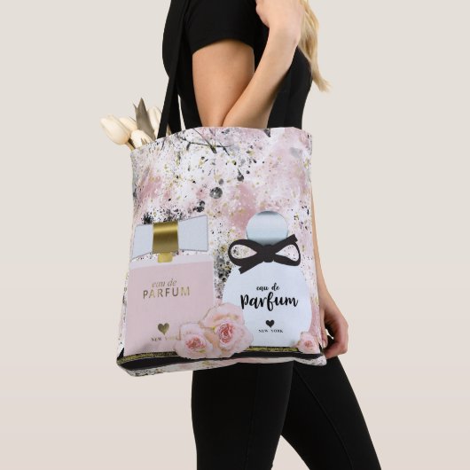 New York Parfum Flessen Goud & Blush Roze Rozen Tote Bag (Dichtbij)