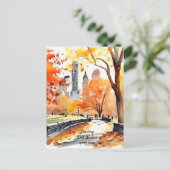 New York park herfst waterverf goede wensen Briefkaart (Staand voorkant)