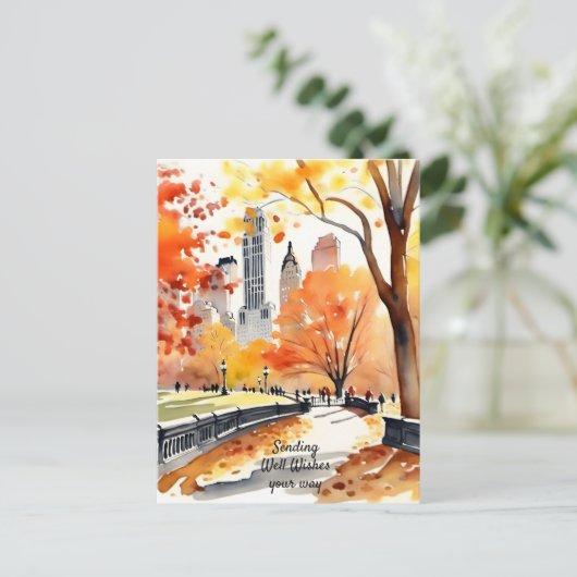 New York park herfst waterverf goede wensen Briefkaart (Staand voorkant)