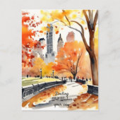 New York park herfst waterverf goede wensen Briefkaart (Voorkant)
