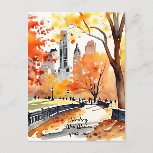 New York park herfst waterverf goede wensen Briefkaart (Voorkant)