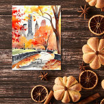 New York park herfst waterverf goede wensen Briefkaart<br><div class="desc">New York park herfst waterverf wenst goed te denken aan je briefkaart. Waterverf New York Central Park met geel gebladerte blad pad</div>