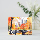 New York park herfst waterverf goede wensen Briefkaart (Staand voorkant)