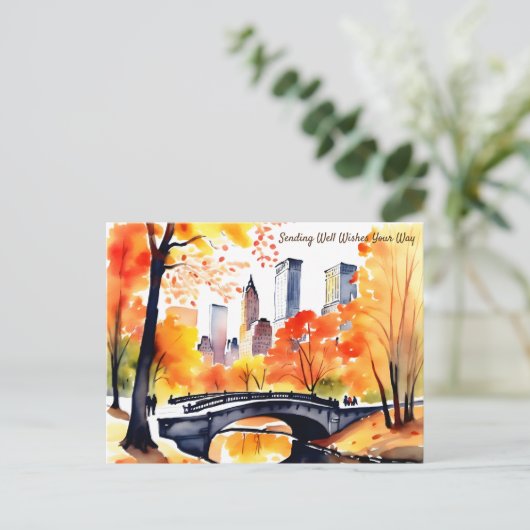 New York park herfst waterverf goede wensen Briefkaart (Staand voorkant)