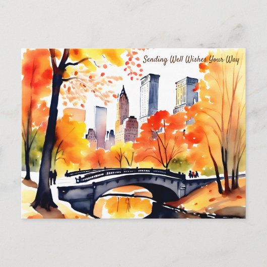New York park herfst waterverf goede wensen Briefkaart (Voorkant)